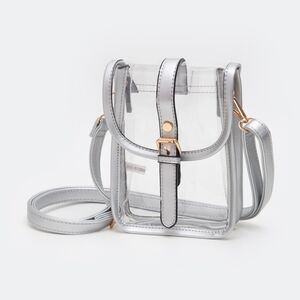 Silver Transparent Clear CrossBody Purse Bag Leather Buckle Women Accessory